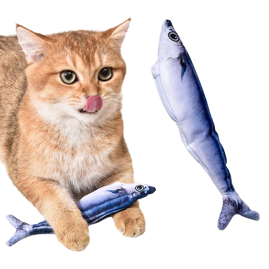 Qpets® Moving Fish Cat Tool 7in Interactive Pacific Saury Plush with Tail Flick Motion USB Rechargeable Cat Kick Playing for Indoor Cats Exercise Play