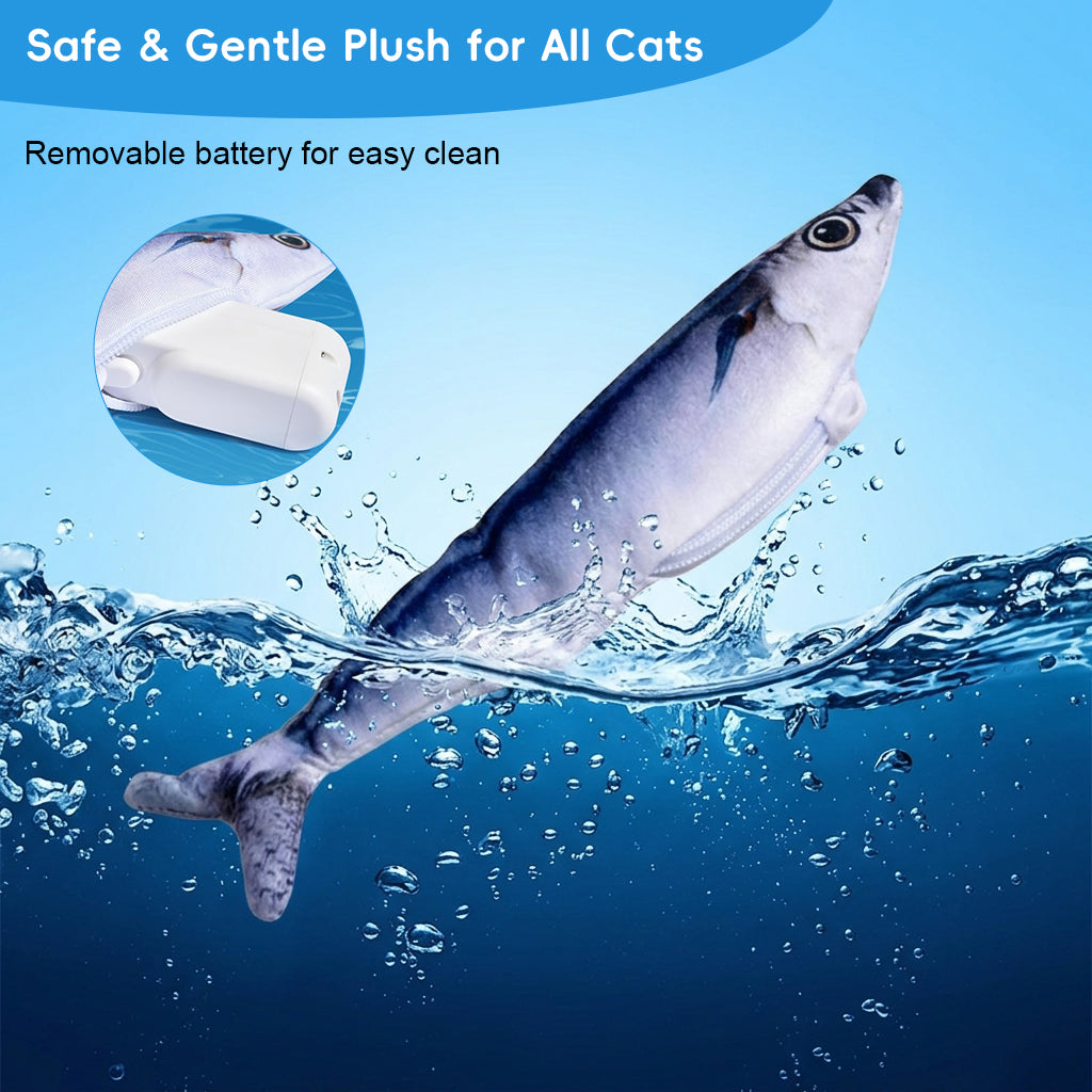 Qpets® Moving Fish Cat Tool 7in Interactive Pacific Saury Plush with Tail Flick Motion USB Rechargeable Cat Kick Playing for Indoor Cats Exercise Play