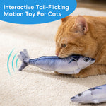 Qpets® Moving Fish Cat Tool 7in Interactive Pacific Saury Plush with Tail Flick Motion USB Rechargeable Cat Kick Playing for Indoor Cats Exercise Play
