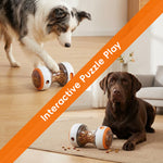Qpets® Dog Interactive Treat Dispenser Toy, Dumbbell Shape Dog Slow Feeder Non-Slip Feeder Designed Light and Sound, Treat Dispensing Toys Dogs Interactive Chew Toy for Small, Medium & Large Dogs