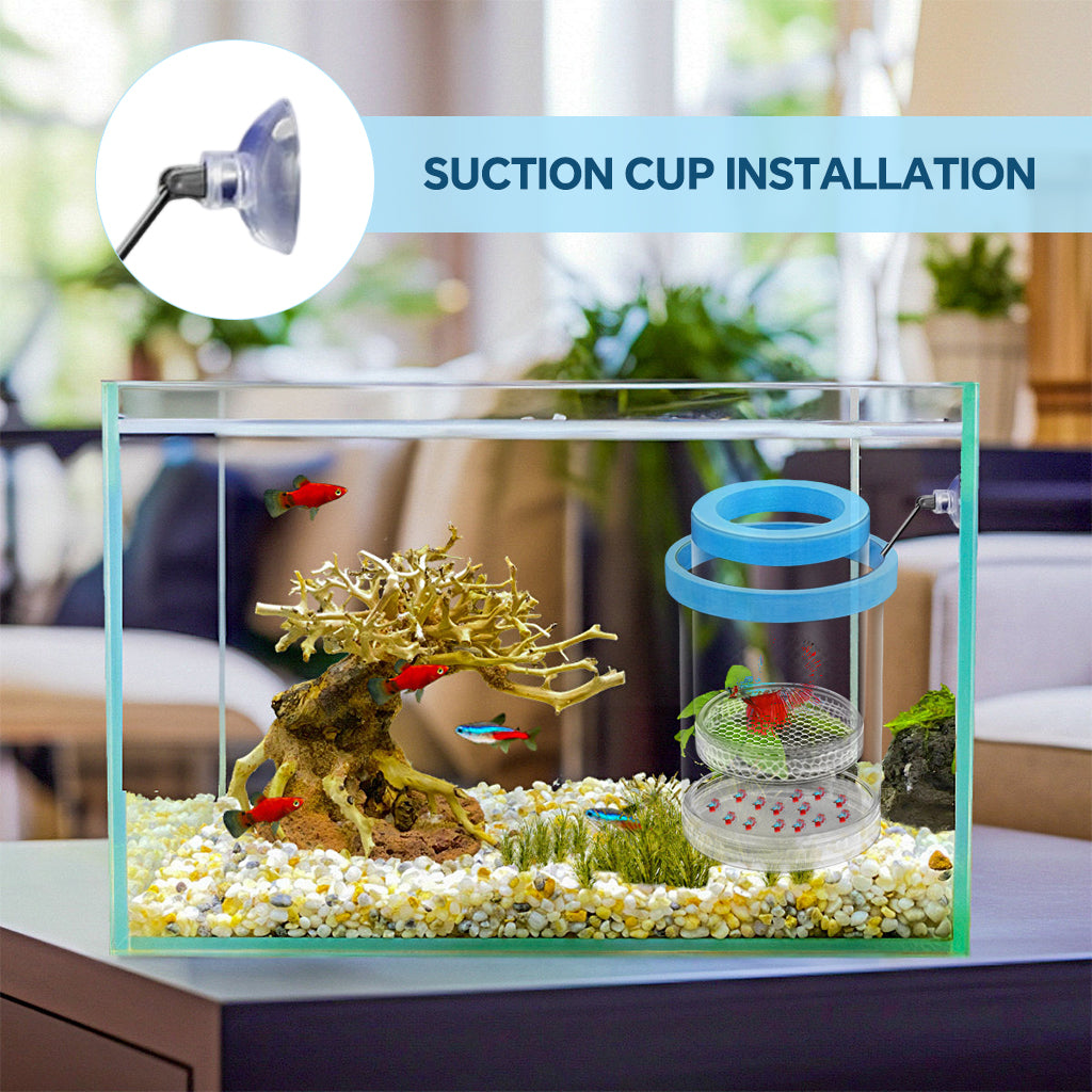 Qpets® Aquarium Fish Breeding Box with Suction Cups, Plastic Floating Breeding Box Double Transparent Deck Isolation Breed Boxes Multifunctional Fishing Hatching Incubator for Betta Guppy Small Fish