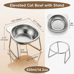 Qpets® Raised Cat Bowl with Stand, SUS304 Stainless Steel Cat and Dog Food Bowl Removable Pet Food and Water Bowl 15 Degree Tilting Angle, Non Slip Pet-Friendly Feeding Bowl for Cats and Small Dogs