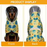 Qpets® Dog Raincoat with Clear Hood, Reflective Pet Raincoat Jacket Pet Poncho Lightweight Pet Rain Clothes with Adjustable Belly Strap Leash Hole Stylish Tropical Leaves & Orange Pattern, 2XL