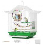 Qpets® Pet Parakeet Manor Bird Cage with Handle, Versatile Carrier for Home or Travel, Small Bird Accessories, Easy Storage for Canaries, Budgies, Finches, Parakeets, and More-White