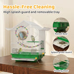 Qpets® Pet Parakeet Manor Bird Cage with Handle, Versatile Carrier for Home or Travel, Small Bird Accessories, Easy Storage for Canaries, Budgies, Finches, Parakeets, and More-White