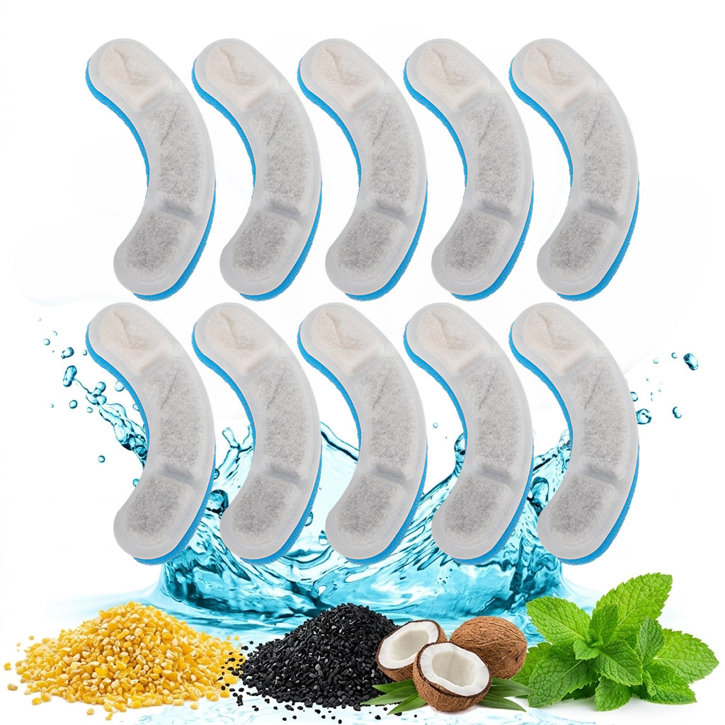 Qpets® 10Pcs Cat Water Fountain Filters, NonWoven Cat Water Dispenser Filter Replacement Pet Filter with Activated Carbon and Resin Compatible with Most Automatic Cat Water Dispenser, 11x1cm
