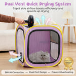 Qpets® Pet Drying Box for Cats & Small Dogs, Foldable Hair Dryer Tent with Mesh Ventilation, Dual Vent Quick Pet Grooming Dryer Enclosure, Waterproof Oxford Cloth Travel Drying Cage, 50x50x50cm