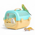 Qpets® Small Pet Carrier Cage for Birds, Hamsters & Small Animals, Portable Ventilated Travel Carrier with Transparent Door & Water Bottle, Lightweight PP Pet Transport Box