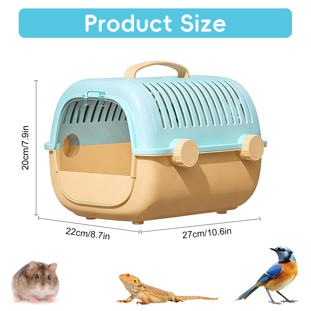 Qpets® Small Pet Carrier Cage for Birds, Hamsters & Small Animals, Portable Ventilated Travel Carrier with Transparent Door & Water Bottle, Lightweight PP Pet Transport Box