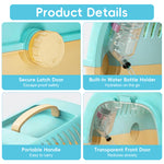 Qpets® Small Pet Carrier Cage for Birds, Hamsters & Small Animals, Portable Ventilated Travel Carrier with Transparent Door & Water Bottle, Lightweight PP Pet Transport Box
