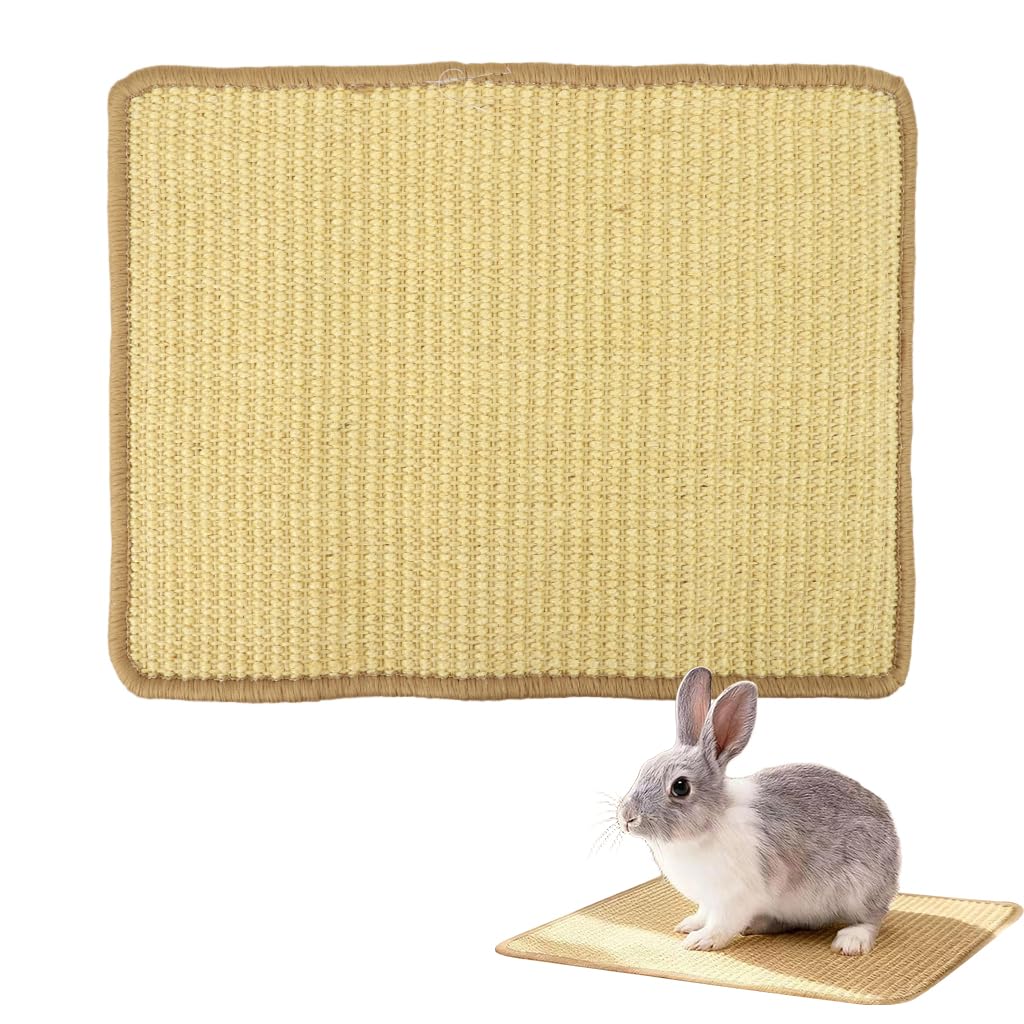 Qpets® Rabbit Cage Mat, 15.7" x 11.8" Natural Woven Cooling Mat Rabbit House Mats Durable Pet Cage Mats Breathable Chew-Resistant Dog Bed Pet Sleeping Pad for Rabbit, Guinea Pigs & Hamsters