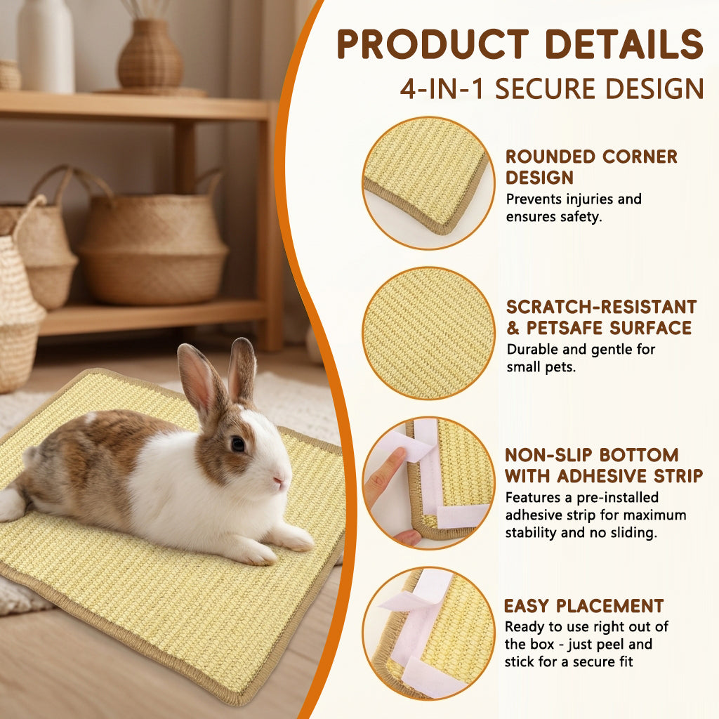 Qpets® Rabbit Cage Mat, 15.7" x 11.8" Natural Woven Cooling Mat Rabbit House Mats Durable Pet Cage Mats Breathable Chew-Resistant Dog Bed Pet Sleeping Pad for Rabbit, Guinea Pigs & Hamsters