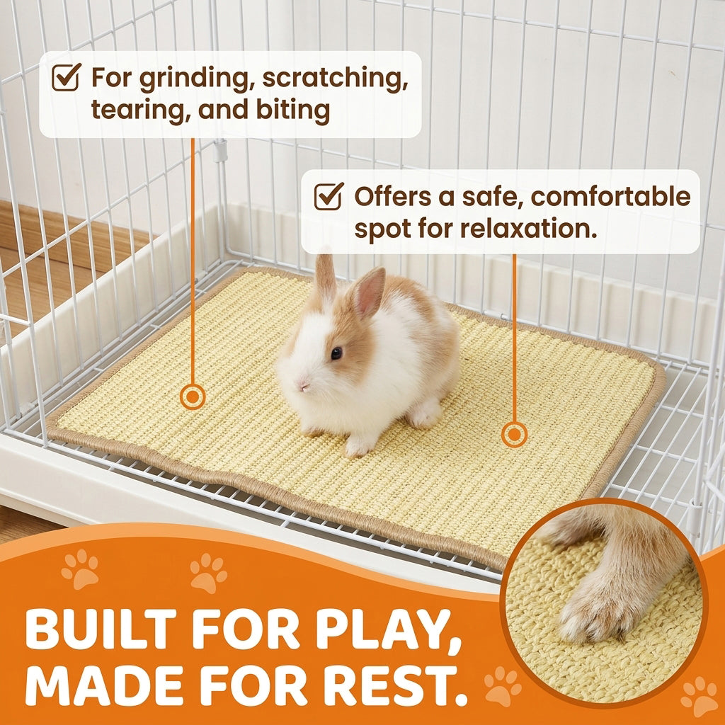 Qpets® Rabbit Cage Mat, 15.7" x 11.8" Natural Woven Cooling Mat Rabbit House Mats Durable Pet Cage Mats Breathable Chew-Resistant Dog Bed Pet Sleeping Pad for Rabbit, Guinea Pigs & Hamsters
