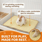 Qpets® Rabbit Cage Mat, 15.7" x 11.8" Natural Woven Cooling Mat Rabbit House Mats Durable Pet Cage Mats Breathable Chew-Resistant Dog Bed Pet Sleeping Pad for Rabbit, Guinea Pigs & Hamsters