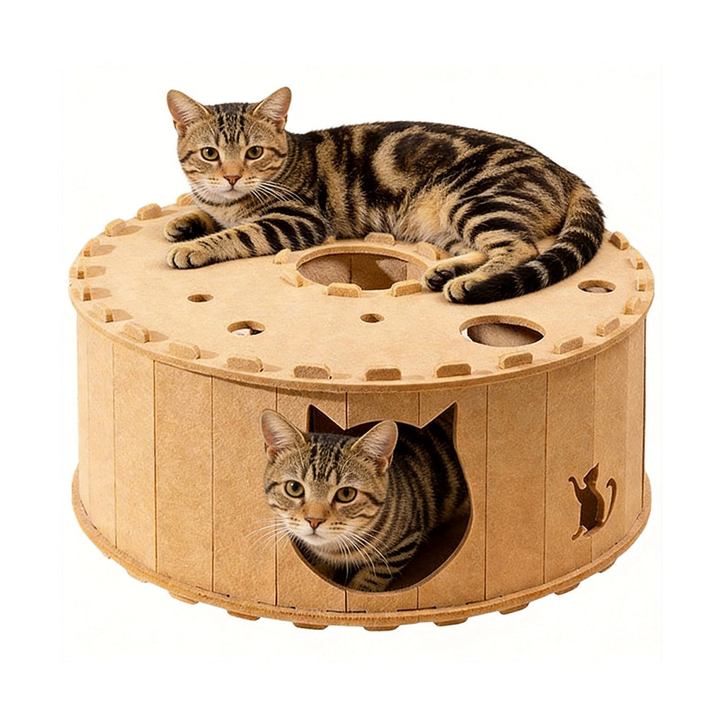 Qpets® Generic Pet Cat Tunnel Bed Nest Hideout Tube for Kitten, Hamster, Bunny Indoor Cats, Brown-Khaki