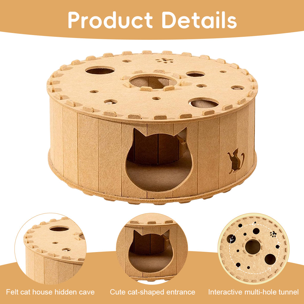 Qpets® Generic Pet Cat Tunnel Bed Nest Hideout Tube for Kitten, Hamster, Bunny Indoor Cats, Brown-Khaki