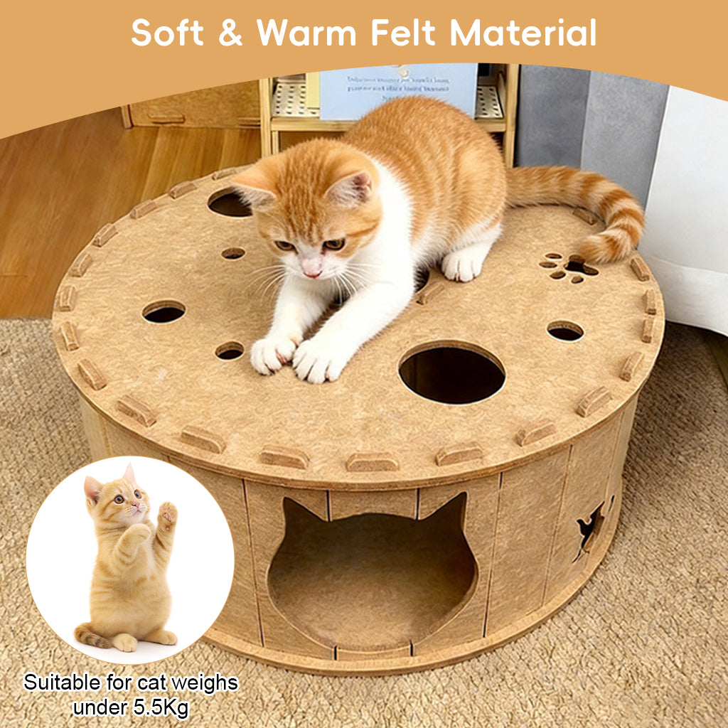 Qpets® Generic Pet Cat Tunnel Bed Nest Hideout Tube for Kitten, Hamster, Bunny Indoor Cats, Brown-Khaki