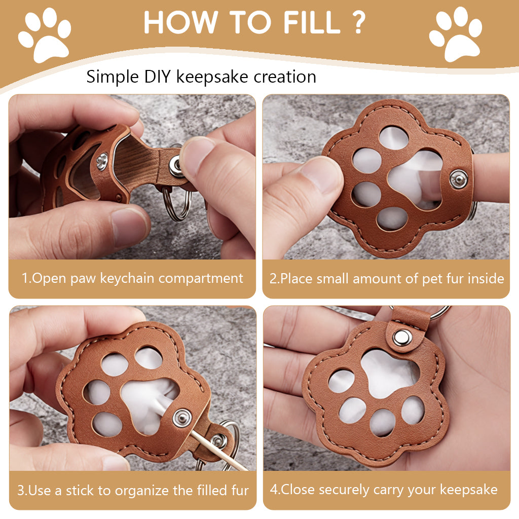 Qpets® 3PCS Pet Hair Storage Keychain, Pet Dog Cat Hair Collector Paw Shaped Fur Keepsake Keychains, Enthusiast Commemorative Gift-Multicolor