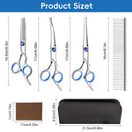 Qpets® Professional Pet Grooming Scissors Kit, Stainless Steel Dog & Cat Grooming Shears Set with Straight, Thinning & Curved Scissors, Comb, & Storage Bag for Home & Salon Use