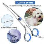 Qpets® Professional Pet Grooming Scissors Kit, Stainless Steel Dog & Cat Grooming Shears Set with Straight, Thinning & Curved Scissors, Comb, & Storage Bag for Home & Salon Use