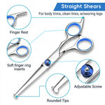 Qpets® Professional Pet Grooming Scissors Kit, Stainless Steel Dog & Cat Grooming Shears Set with Straight, Thinning & Curved Scissors, Comb, & Storage Bag for Home & Salon Use