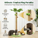 Qpets® Cat Scratching Post for Indoor Cats and Kitten - 35.43" Tall Scratching Post with Sisal Rope, Palm Tree Scratch with Hanging Ball-Brown