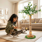 Qpets® 45" Tall Cat Scratching Post with Sisal Rope for Indoor Cats Adults Kittens, Scratcher Tree with Hanging Balls, Self Groomer, Track Balls - Brown