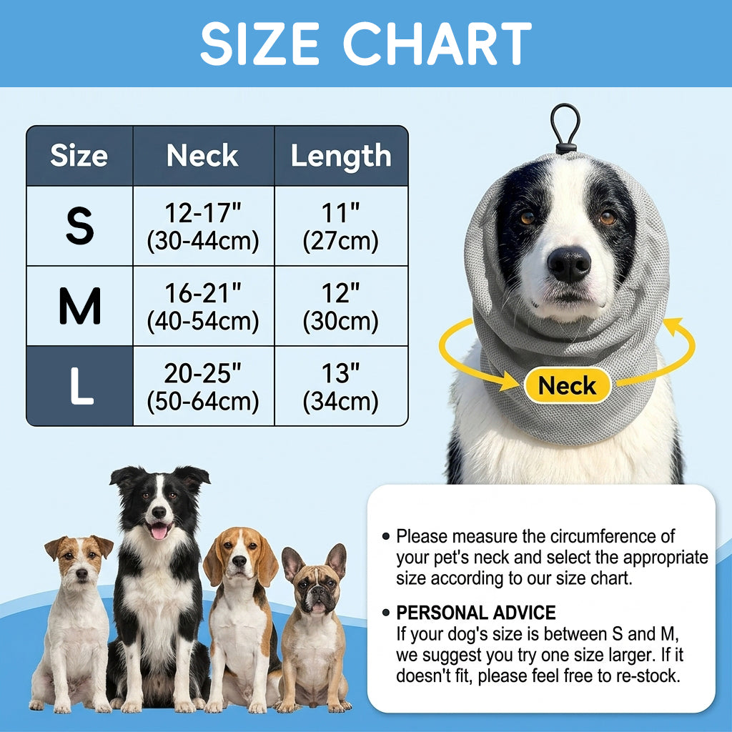 Qpets® Dog Cooling Snood Headwrap Adjustable Breathable Polyester Neck Gaiter, Lightweight Cooling Wrap with Drawstring, Calming Anxiety Ear Cover for Grooming, Travel & Hot Weather Protection-L