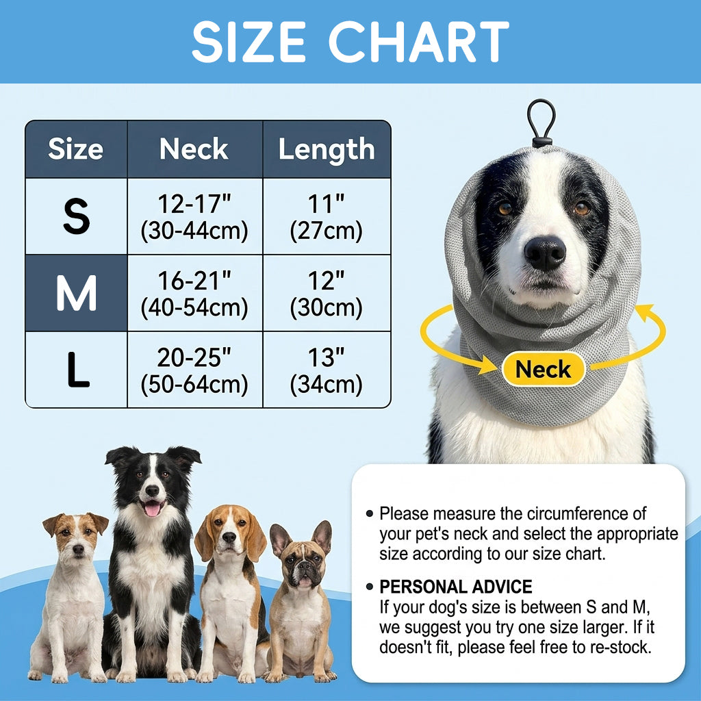 Qpets® Dog Cooling Snood Headwrap Adjustable Breathable Polyester Neck Gaiter, Lightweight Cooling Wrap with Drawstring, Calming Anxiety Ear Cover for Grooming, Travel & Hot Weather Protection-M