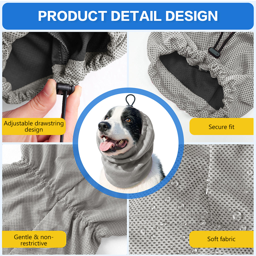 Qpets® Dog Cooling Snood Headwrap Adjustable Breathable Polyester Neck Gaiter, Lightweight Cooling Wrap with Drawstring, Calming Anxiety Ear Cover for Grooming, Travel & Hot Weather Protection-M