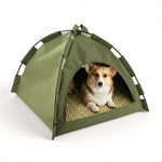 Qpets® Pet Tent for Cats & Small Dogs - Portable Foldable Indoor Outdoor Cat Tent & Dog House with Sunshade, Removable Cat Cave Bed for Camping, Beach, Park - Semi-Enclosed Hideaway-Green-M