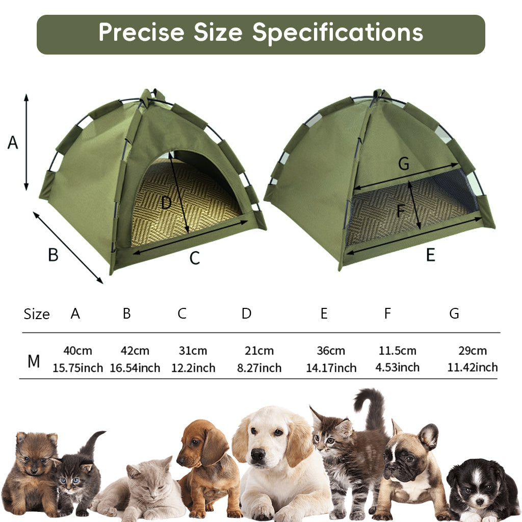 Qpets® Pet Tent for Cats & Small Dogs - Portable Foldable Indoor Outdoor Cat Tent & Dog House with Sunshade, Removable Cat Cave Bed for Camping, Beach, Park - Semi-Enclosed Hideaway-Green-M