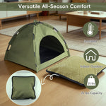 Qpets® Pet Tent for Cats & Small Dogs - Portable Foldable Indoor Outdoor Cat Tent & Dog House with Sunshade, Removable Cat Cave Bed for Camping, Beach, Park - Semi-Enclosed Hideaway-Green-M