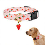 Qpets® Pink Strawberry Dog Collar Sweet Spring Summer Collars with Cute Strawberries Pattern for Female Girl Small Medium Large Dog-Pink-L