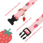 Qpets® Pink Strawberry Dog Collar Sweet Spring Summer Collars with Cute Strawberries Pattern for Female Girl Small Medium Large Dog-Pink-L