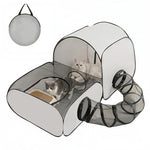 Qpets Foldable Cat Playpen with Detachable Surround Tunnel, Breathable Mesh and Carry Bag