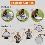 Qpets Foldable Cat Playpen with Detachable Surround Tunnel, Breathable Mesh and Carry Bag