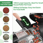 Qpets® Automatic Fish Feeder 110ml Electric Programmable Fish Feeding Timer, Adjustable 12/24/48 Hour Auto Pet Feeder with 6 Portion Control Settings, Battery Operated Food Dispenser with Clamp Mount