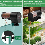 Qpets® Automatic Fish Feeder 110ml Electric Programmable Fish Feeding Timer, Adjustable 12/24/48 Hour Auto Pet Feeder with 6 Portion Control Settings, Battery Operated Food Dispenser with Clamp Mount