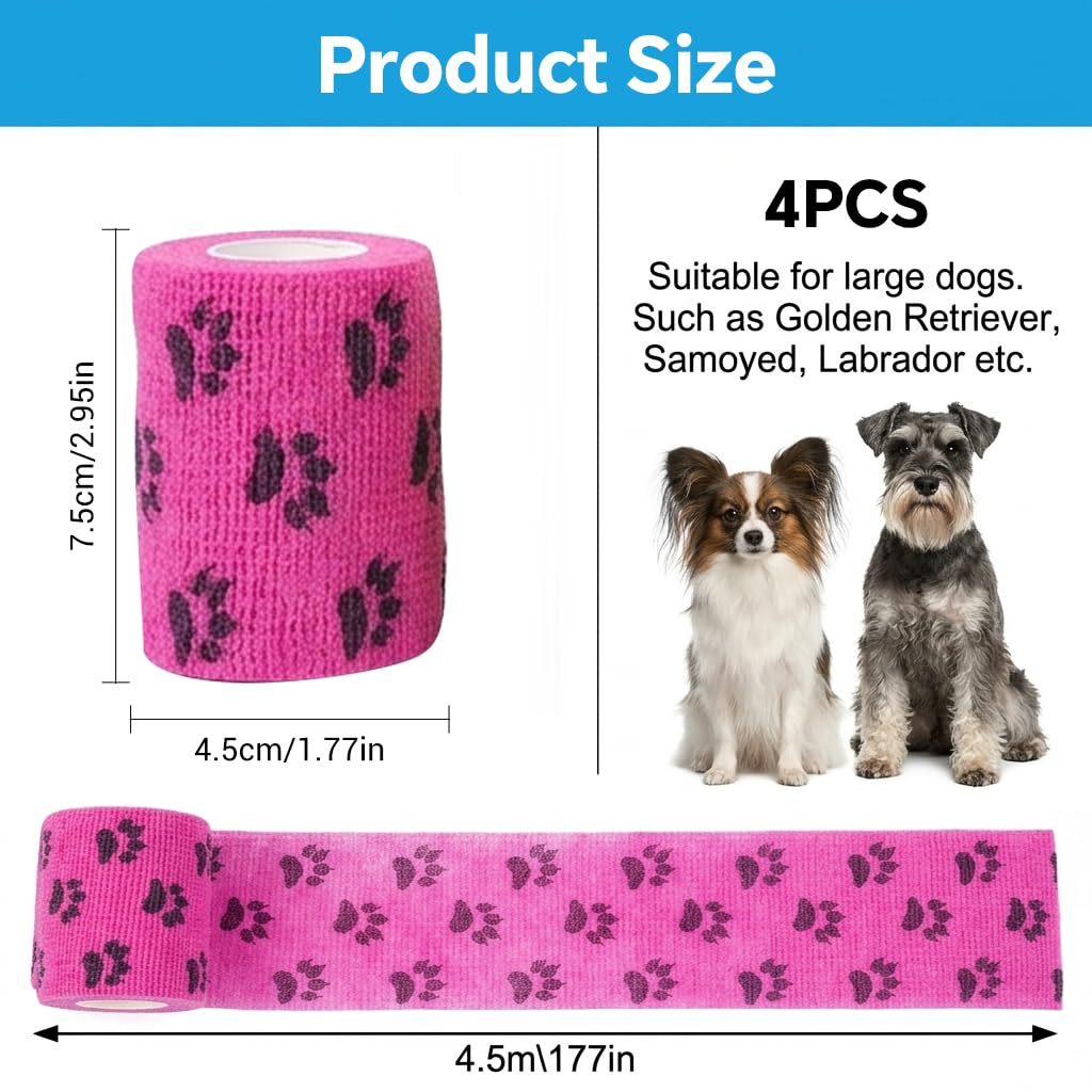 Qpets Paw Print Self-Adhesive Non-Woven Elastic Recovery Bandage Wrap for Cats and Dogs