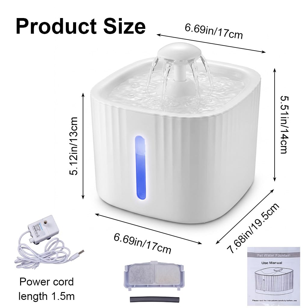 Qpets Automatic Pet Water Fountain, 3L Reservoir, LED Level Display and Two Flow Options