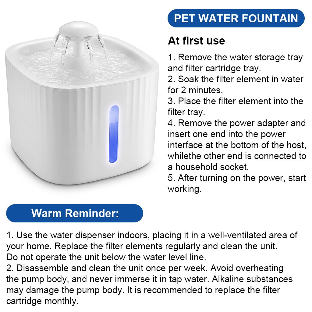 Qpets Automatic Pet Water Fountain, 3L Reservoir, LED Level Display and Two Flow Options