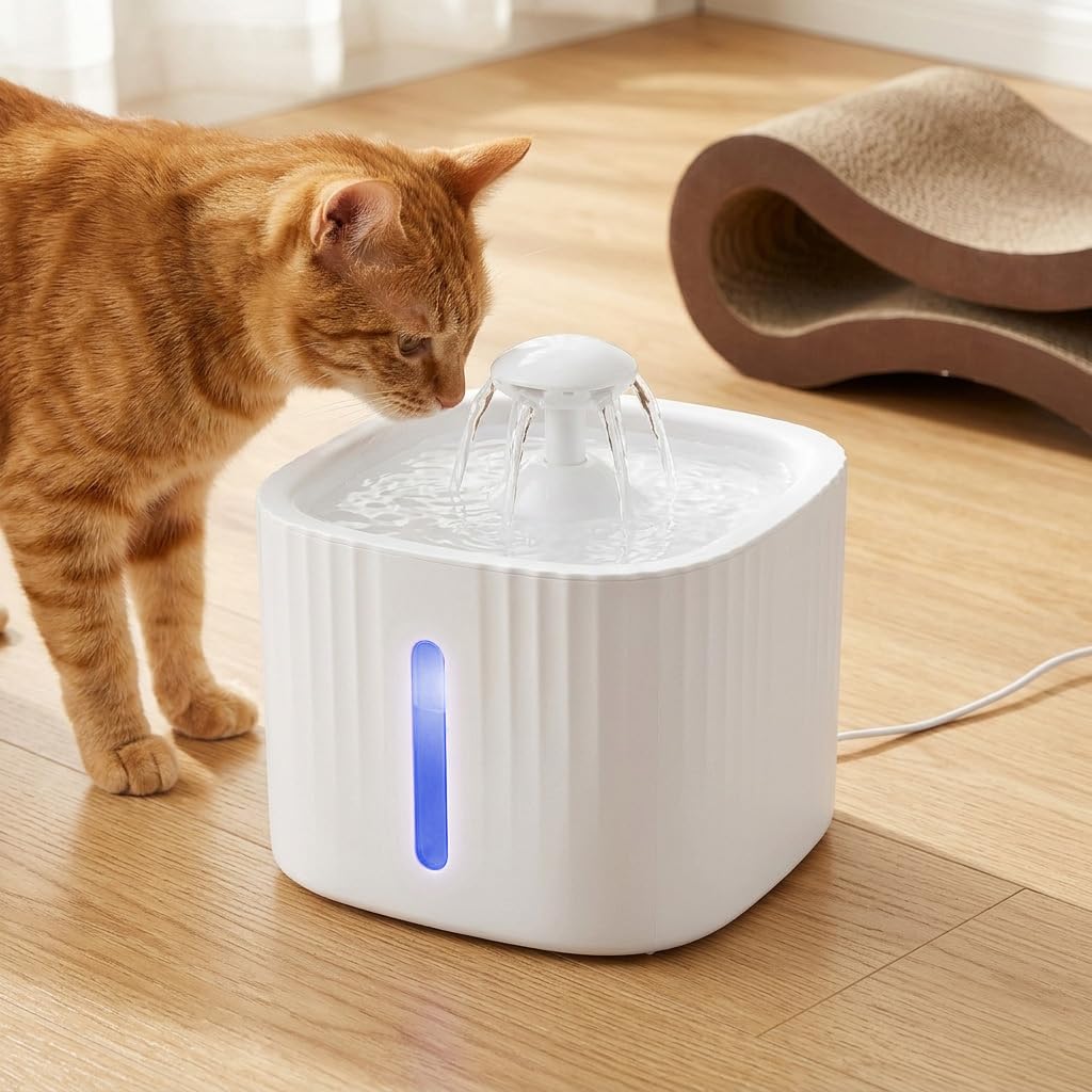 Qpets Automatic Pet Water Fountain, 3L Reservoir, LED Level Display and Two Flow Options