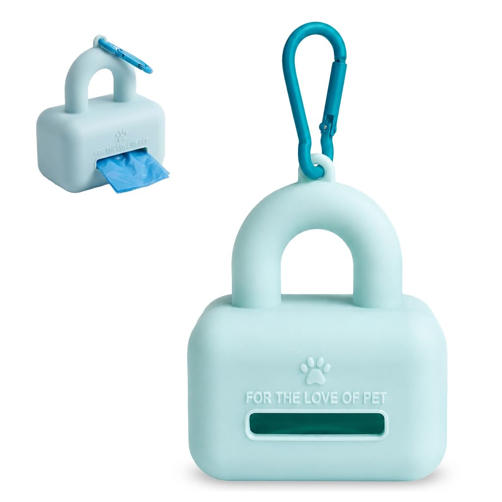 Qpets® Dog Poop Bag Holder,1 PCS Silicone Pet Waste Bag Dispenser with Metal Hook Fits Any Leash for Pet Dog-Blue
