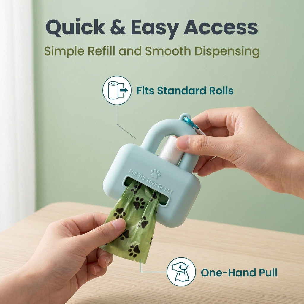Qpets® Dog Poop Bag Holder,1 PCS Silicone Pet Waste Bag Dispenser with Metal Hook Fits Any Leash for Pet Dog-Blue