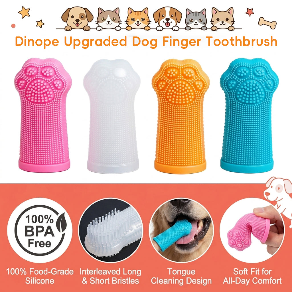 Qpets® Dog Finger Toothbrush Set Silicone Cleaning Finger Teeth Brush with Gum Massage Design for Medium and Large Dogs