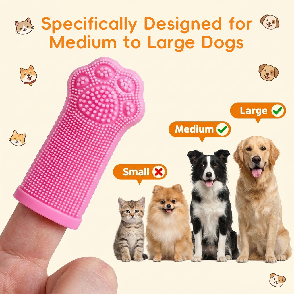 Qpets® Dog Finger Toothbrush Set Silicone Cleaning Finger Teeth Brush with Gum Massage Design for Medium and Large Dogs