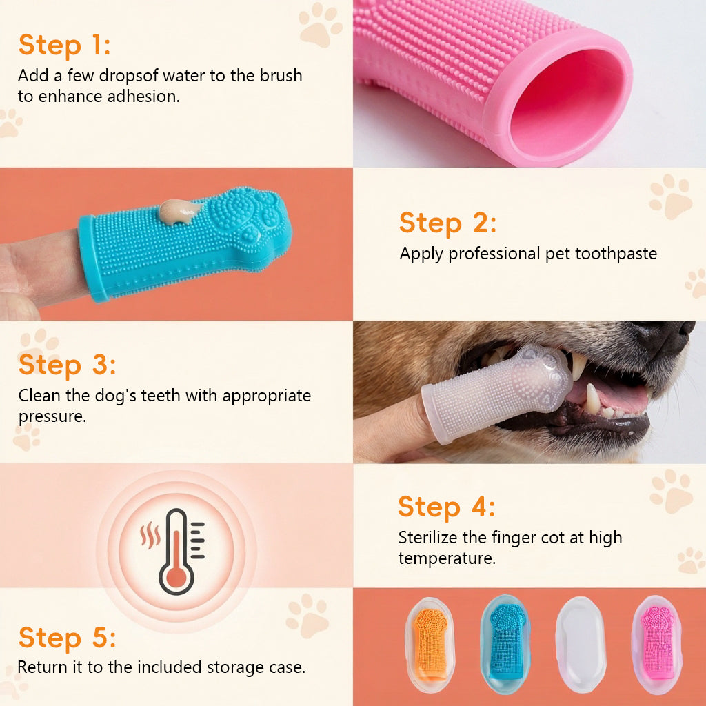 Qpets® Dog Finger Toothbrush Set Silicone Cleaning Finger Teeth Brush with Gum Massage Design for Medium and Large Dogs