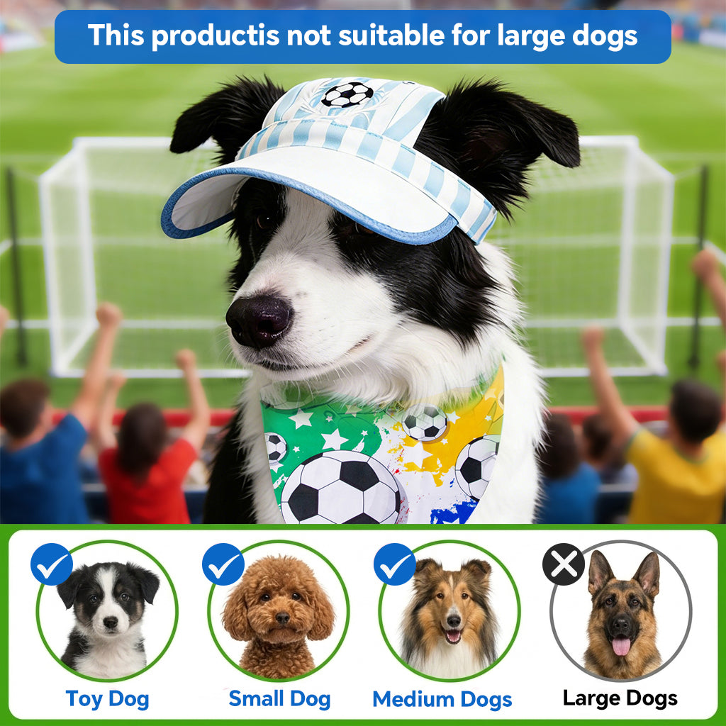 Qpets® Football Print Dog Baseball Cap and Bandana for Medium Dogs Summer Waterproof Pet Sun Hats with Ear Holes Adjustable Drawstring Football Hat and Bandana-Blue-L