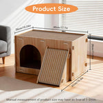 Qpets Wooden Cat House with Enclosed Hideaway, Dual Scratch Stations and Climbing Ramp